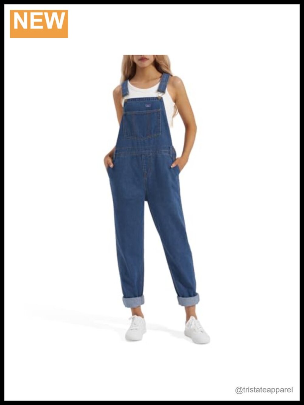 Cotton Denim Overall Loose Fit Tapered Leg Adjustable Straps Women